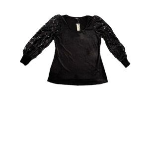 NWT Bloomchic Black Corduroy Blouse Lace Long Sleeve Dressy Casual Top Plus Size